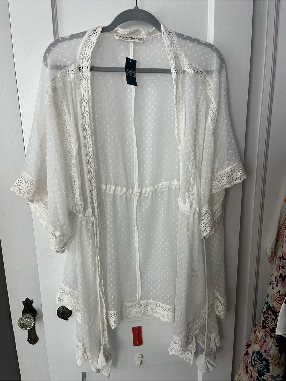 Abercrombie & Fitch White Sheer Dot Lace Cover-Up